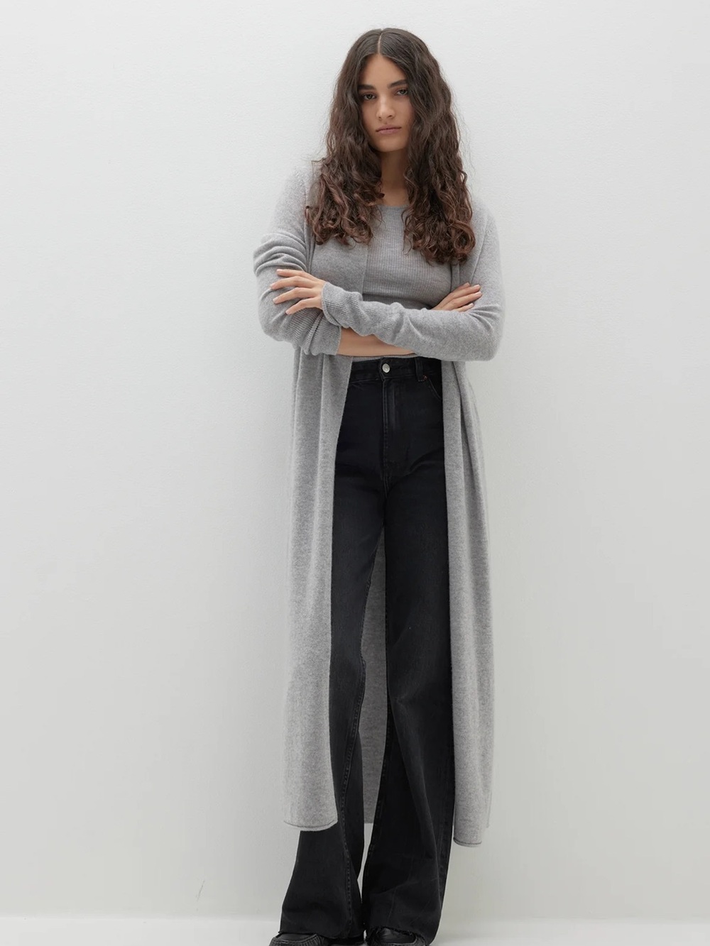 Free People Santa Cruz alpaca Heather Gray Chunky Knit maxi open cardigan